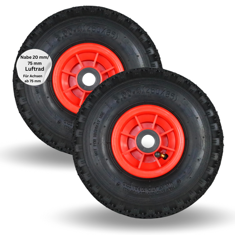 Frosal Ersatzrad Luftbereifung - Rad für Bollerwagen oder Sackkarre Nabe 20mm/75mm 2 Stück