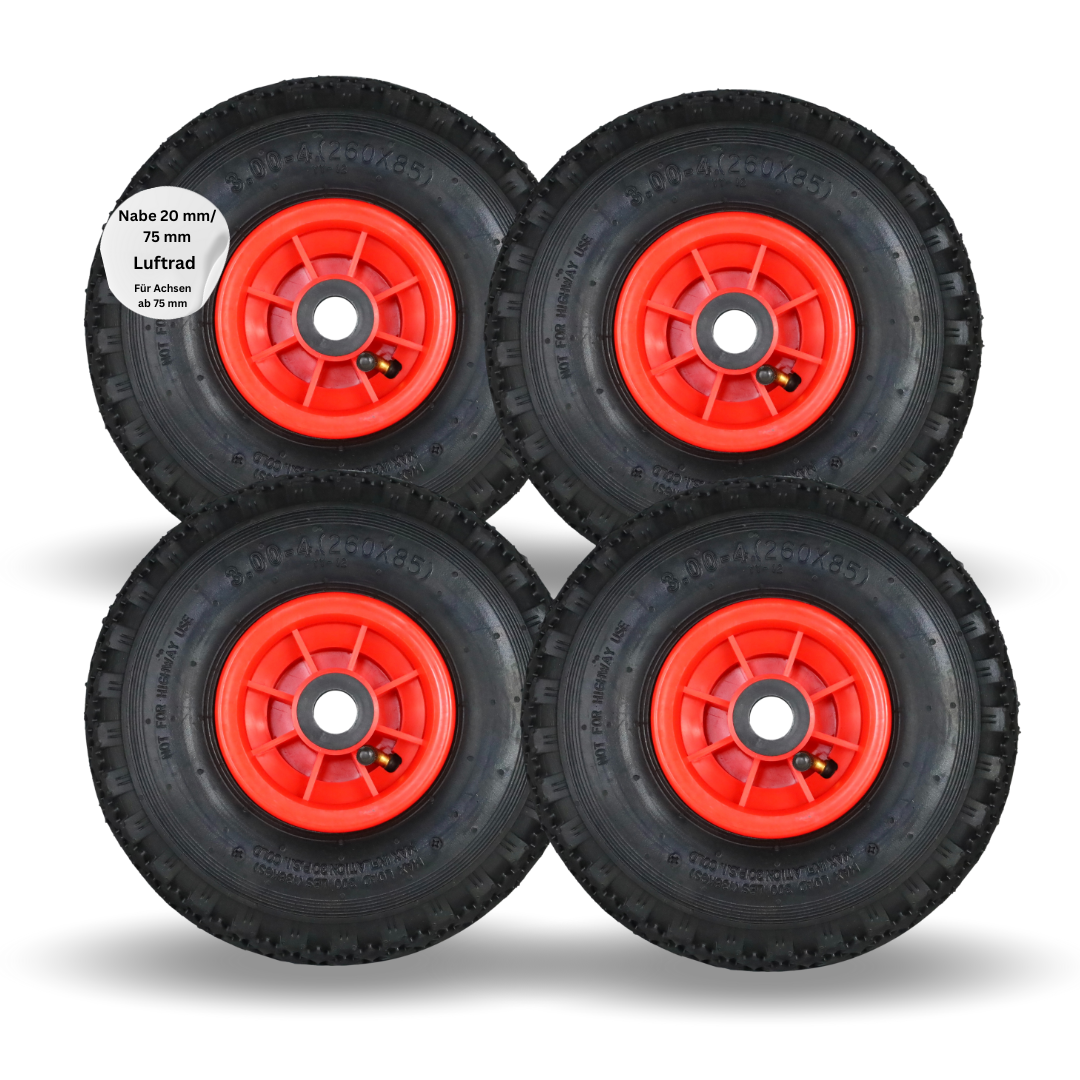 Frosal Ersatzrad Luftbereifung - Rad für Bollerwagen oder Sackkarre Nabe 20mm/75mm 4 Stück
