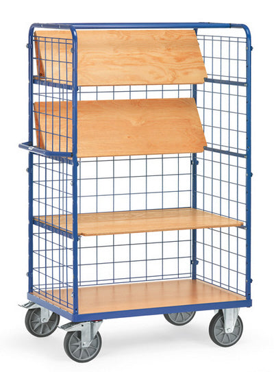 Fetra 8462-1/8463-1 Hoher Etagenwagen mit faltbaren Einlegeböden aus Holz und Drahtgitterwänden