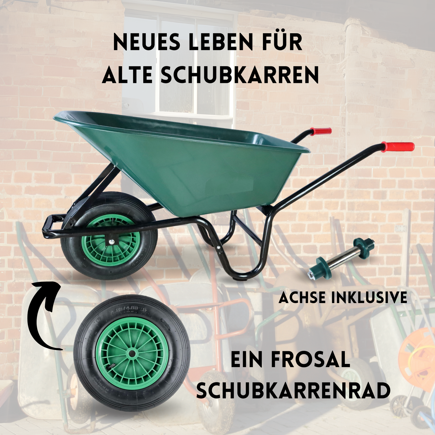 FROSAL Schubkarrenrad 400 (380) mm | Luftrad Schubkarre | Ersatzrad 4.80 / 4.00-8