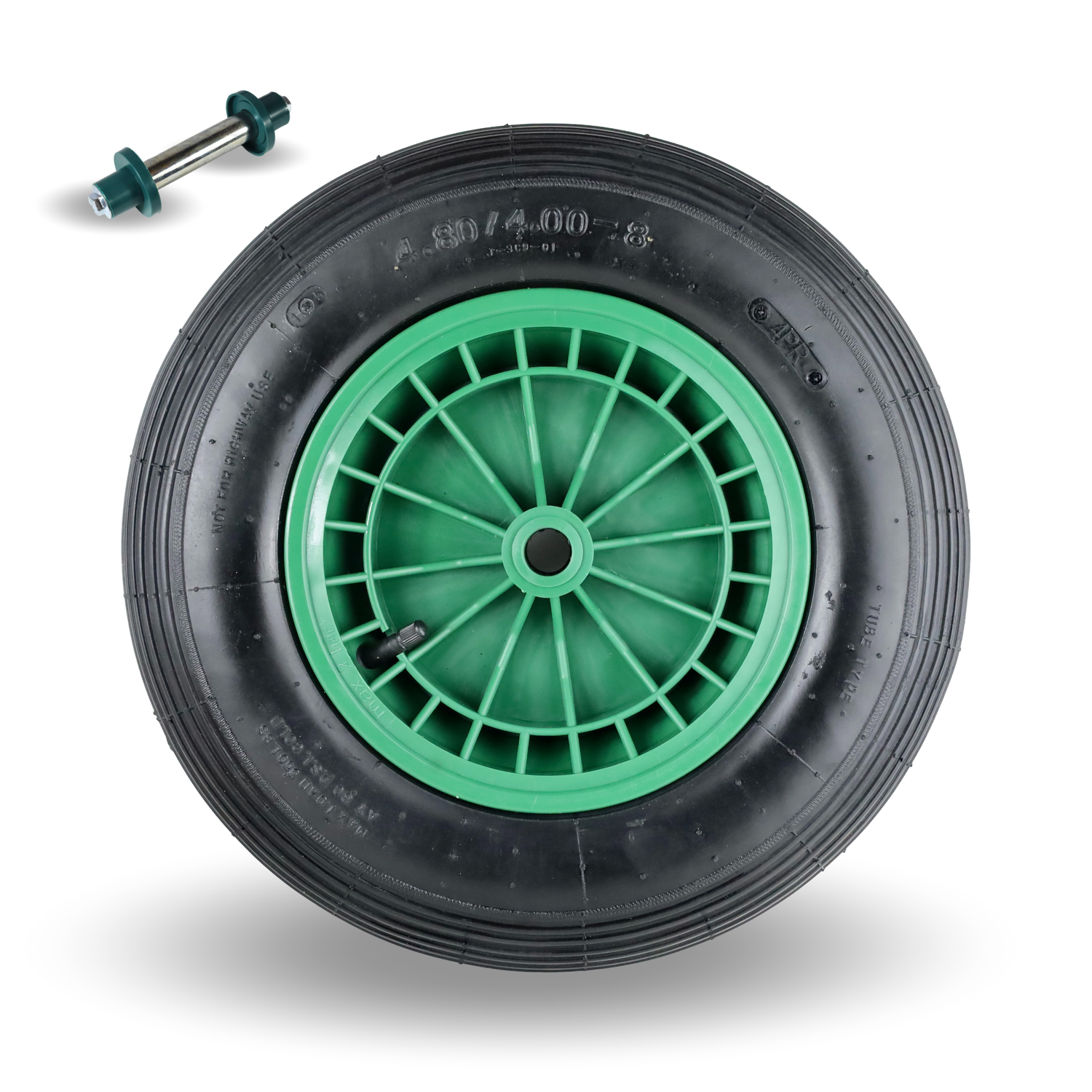 FROSAL Schubkarrenrad 400 (380) mm | Luftrad Schubkarre | Ersatzrad 4.80 / 4.00-8 mit Achse