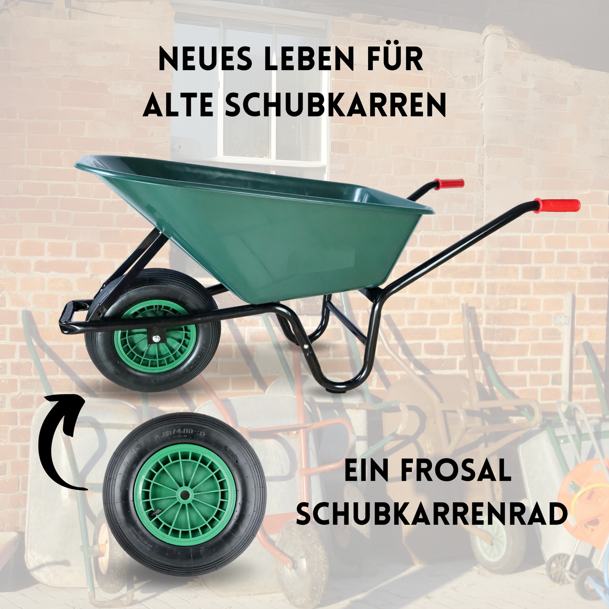 FROSAL Schubkarrenrad 400 (380) mm | Luftrad Schubkarre | Ersatzrad 4.80 / 4.00-8