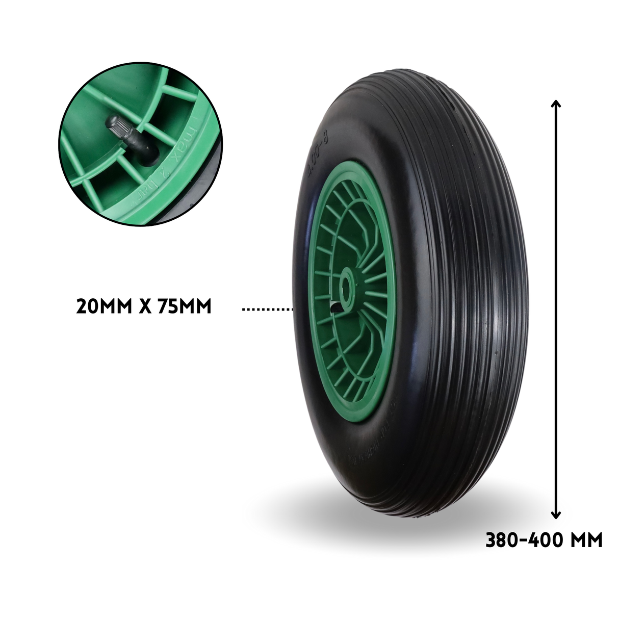 FROSAL Schubkarrenrad 400 (380) mm | Luftrad Schubkarre | Ersatzrad 4.80 / 4.00-8