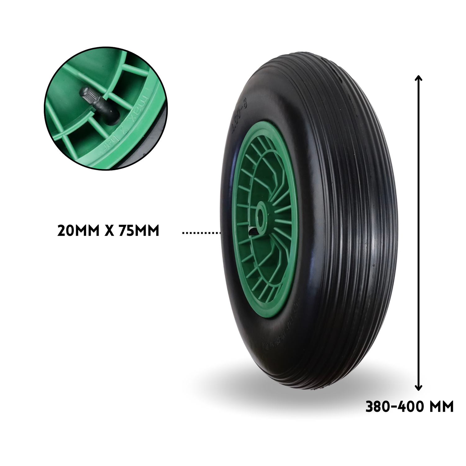 FROSAL Schubkarrenrad 400 (380) mm | Luftrad Schubkarre | Ersatzrad 4.80 / 4.00-8