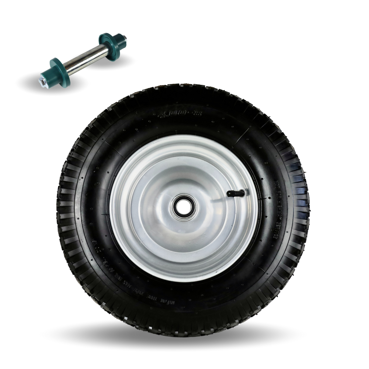 FROSAL Schubkarrenrad 400 (380) mm | Luftrad Schubkarre | Ersatzrad 4.80 / 4.00-8 Stahlfelge silber mit Achse