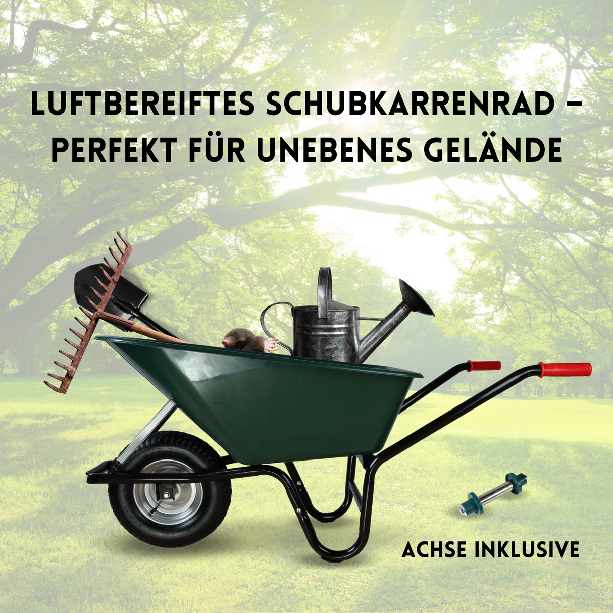 FROSAL Schubkarrenrad 400 (380) mm | Luftrad Schubkarre | Ersatzrad 4.80 / 4.00-8 Stahlfelge silber