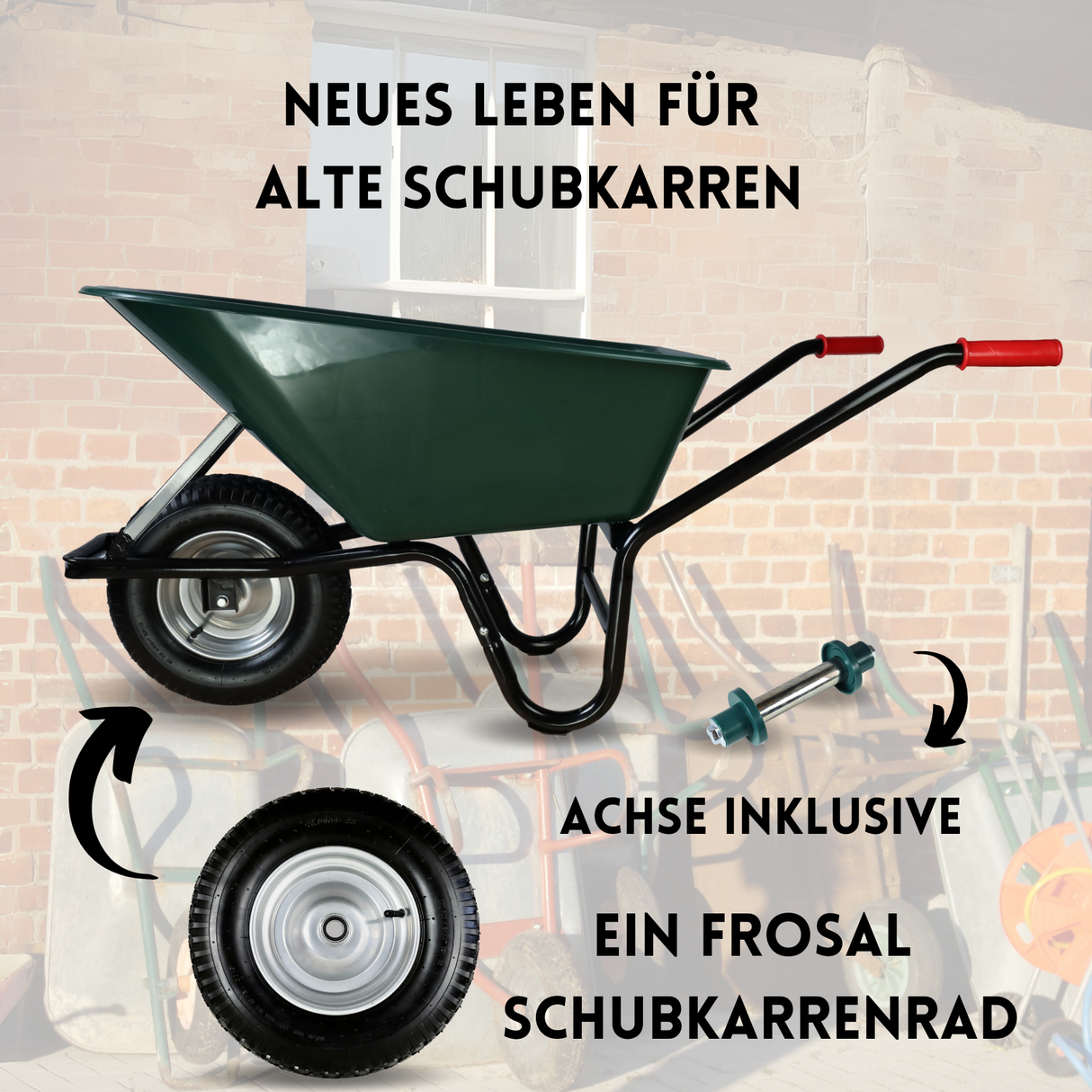 FROSAL Schubkarrenrad 400 (380) mm | Luftrad Schubkarre | Ersatzrad 4.80 / 4.00-8 Stahlfelge silber