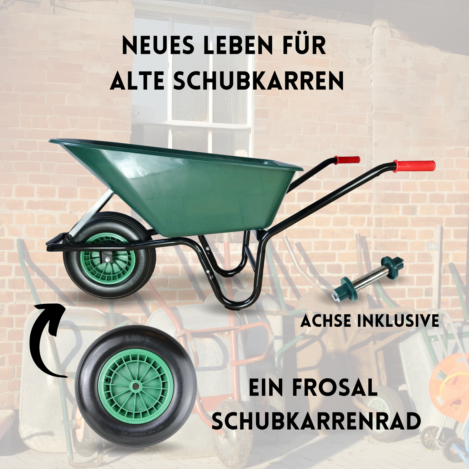 FROSAL PU Schubkarrenrad 400 pannensicher | Rad Vollgummi Schubkarre | Ersatzrad 4.80/4.00-8 Kunstst