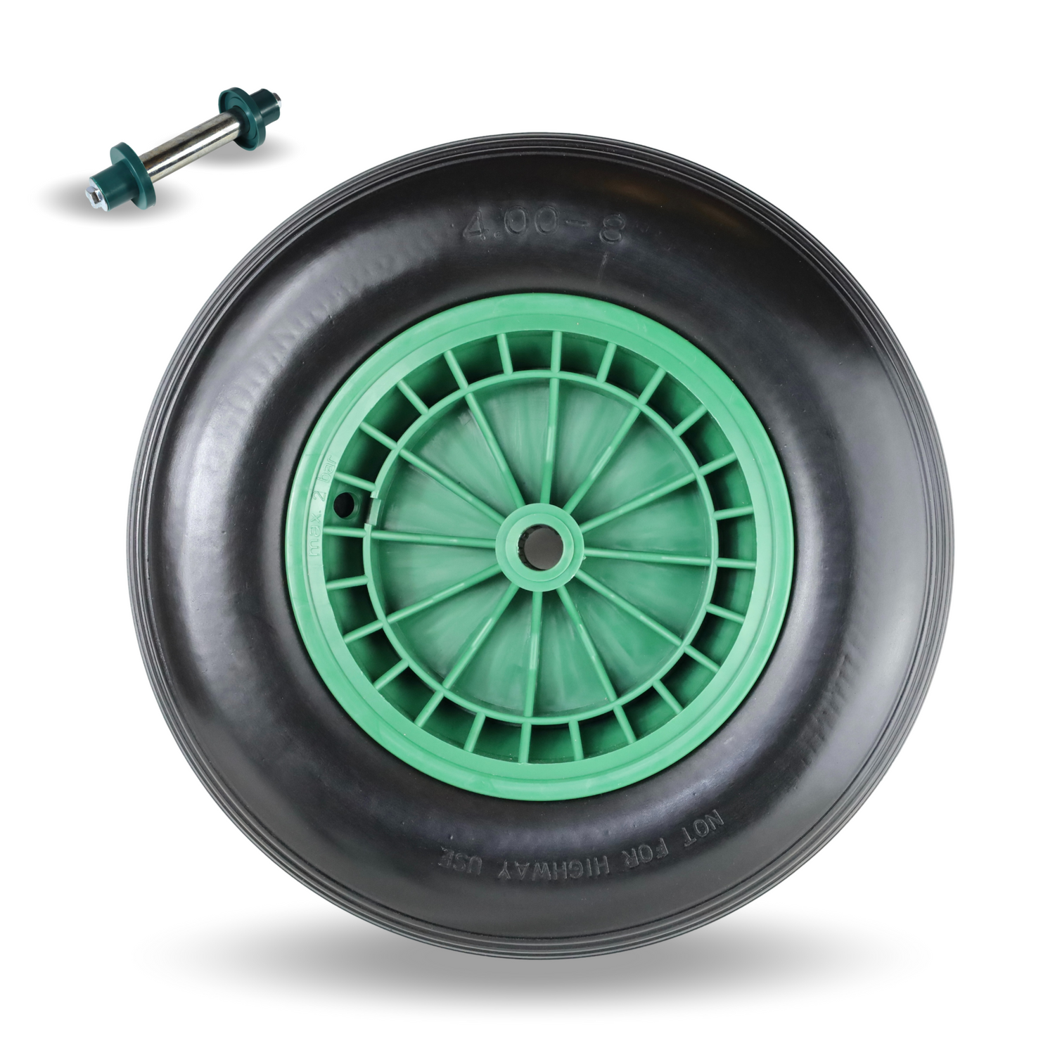 FROSAL PU Schubkarrenrad 400 pannensicher | Rad Vollgummi Schubkarre | Ersatzrad 4.80/4.00-8 Kunstst mit Achse