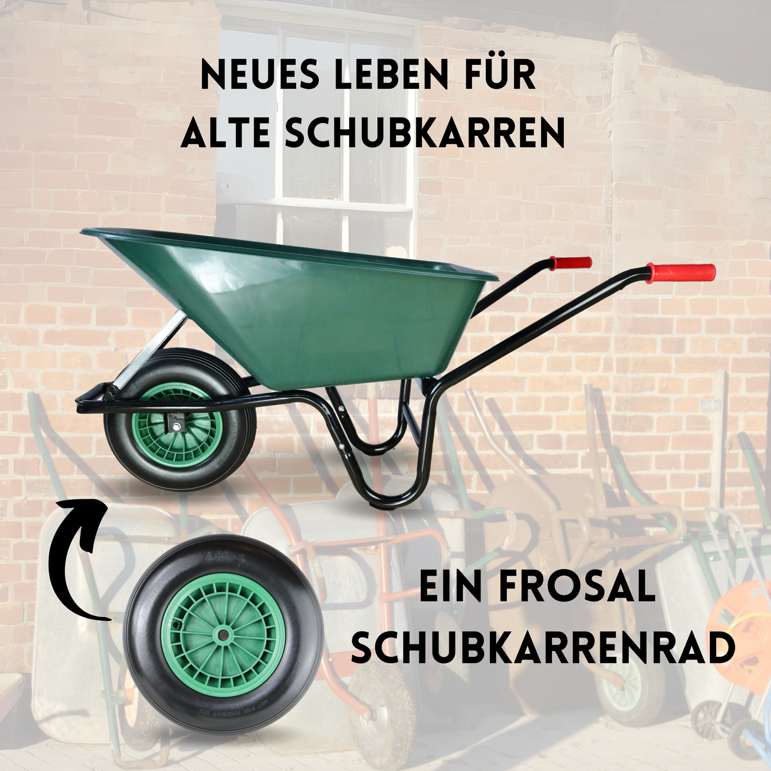FROSAL PU Schubkarrenrad 400 pannensicher | Rad Vollgummi Schubkarre | Ersatzrad 4.80/4.00-8 Kunstst