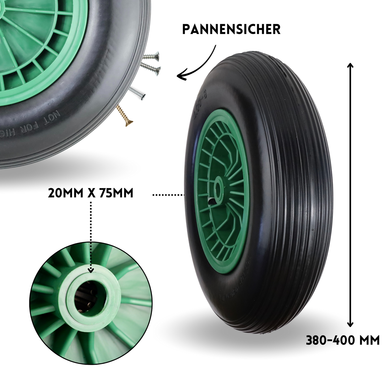 FROSAL PU Schubkarrenrad 400 pannensicher | Rad Vollgummi Schubkarre | Ersatzrad 4.80/4.00-8 Kunstst