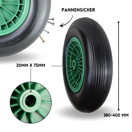 FROSAL PU Schubkarrenrad 400 pannensicher | Rad Vollgummi Schubkarre | Ersatzrad 4.80/4.00-8 Kunstst