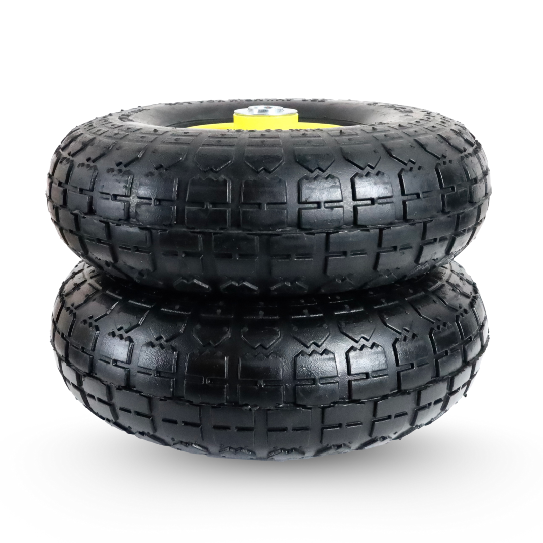 FROSAL Ersatzrad – Luftreifen 4.10/3.50-4 (260x85) – mit Kugellager, Nabenlänge 50 mm, Achsdurchmesser 16 mm, gelbe Stahlfelge – für Bollerwagen & Sackkarre