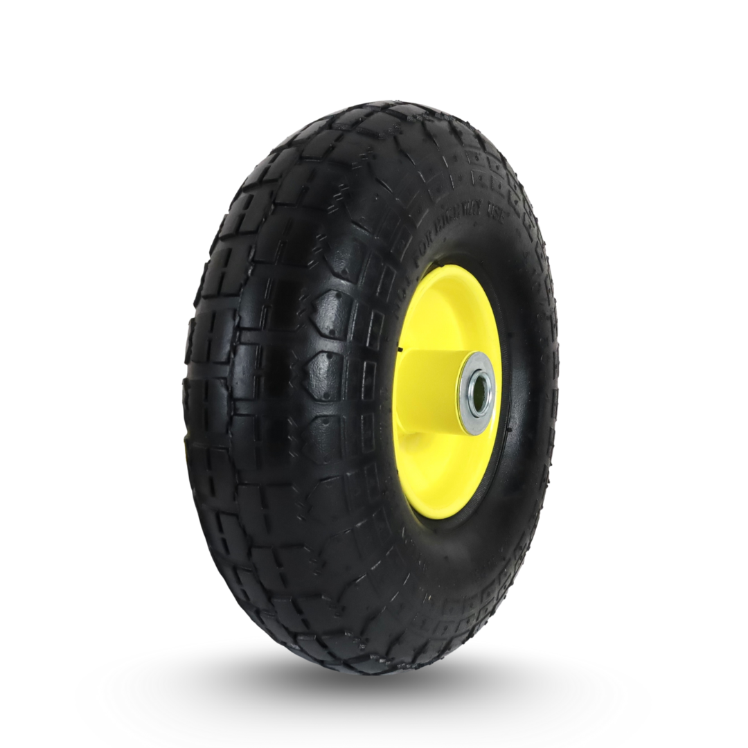 FROSAL Ersatzrad – Luftreifen 4.10/3.50-4 (260x85) – mit Kugellager, Nabenlänge 50 mm, Achsdurchmesser 16 mm, gelbe Stahlfelge – für Bollerwagen & Sackkarre