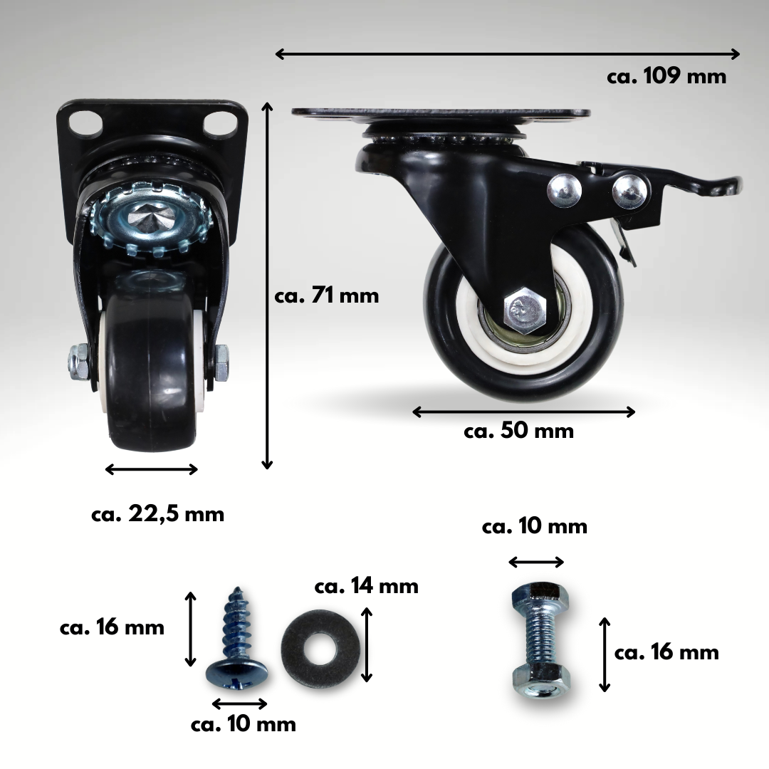 FROSAL Lenkrollen mit Bremse | ø50mm | 80kg Tragkraft | 360° drehbar - 4er Set