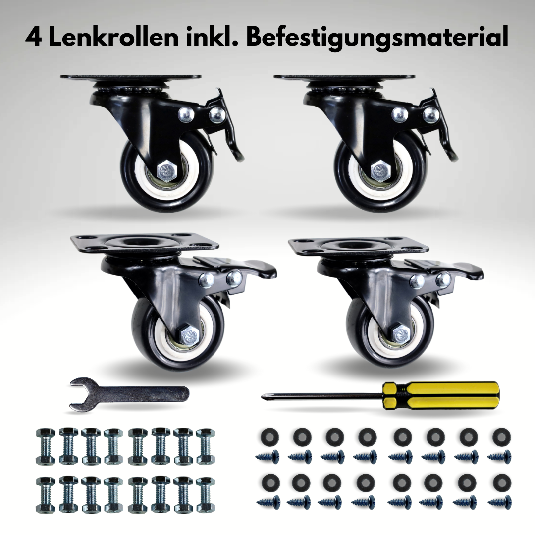 FROSAL Lenkrollen mit Bremse | ø50mm | 80kg Tragkraft | 360° drehbar - 4er Set