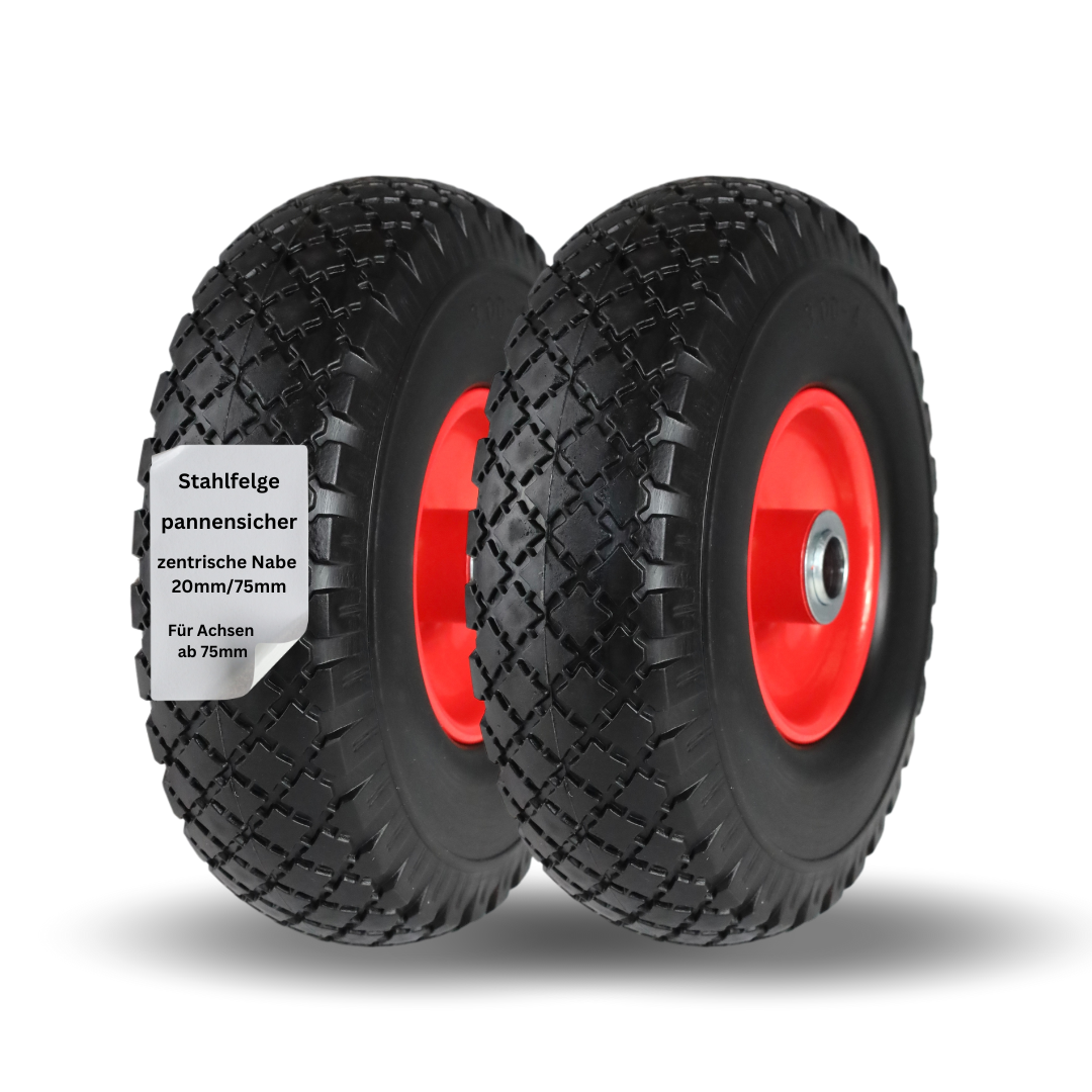 FROSAL pannensichere Ersatzräder 260×80 mm für Bollerwagen & Sackkarre | PU Rad auf Stahlfelge | Achse Ø20×75 mm | Räder Transportkarre pannensicher 2 Stück
