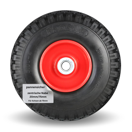 FROSAL pannensichere Ersatzräder 260×80 mm für Bollerwagen & Sackkarre | PU Rad auf Stahlfelge | Achse Ø20×75 mm | Räder Transportkarre pannensicher 1 Stück
