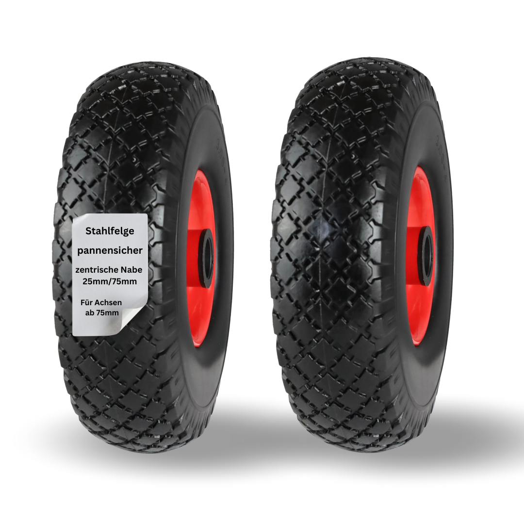 FROSAL pannensichere Ersatzräder 260×75 mm für Bollerwagen & Sackkarre | PU Rad auf Stahlfelge | Achse Ø25×75 mm | Räder Transportkarre pannensicher 2 Stück