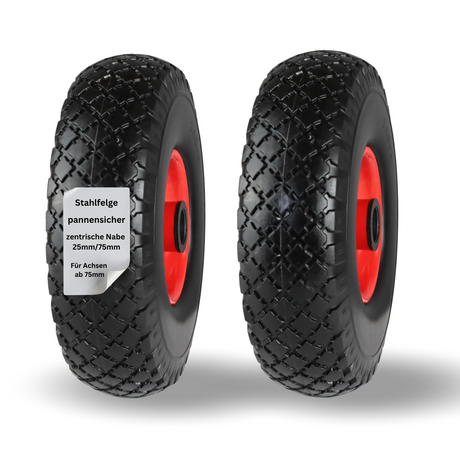 FROSAL pannensichere Ersatzräder 260×75 mm für Bollerwagen & Sackkarre | PU Rad auf Stahlfelge | Achse Ø25×75 mm | Räder Transportkarre pannensicher 2 Stück