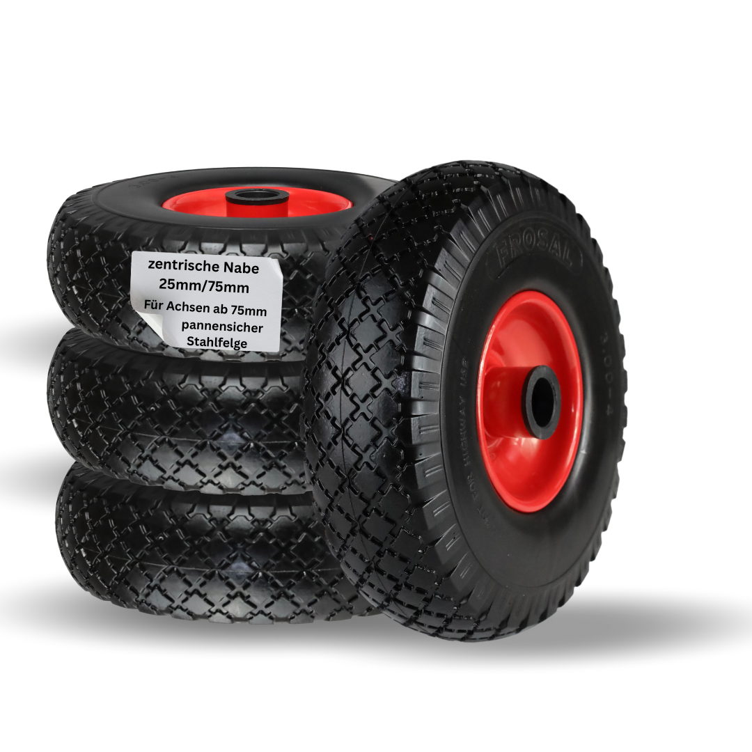 FROSAL pannensichere Ersatzräder 260×75 mm für Bollerwagen & Sackkarre | PU Rad auf Stahlfelge | Achse Ø25×75 mm | Räder Transportkarre pannensicher 4 Stück