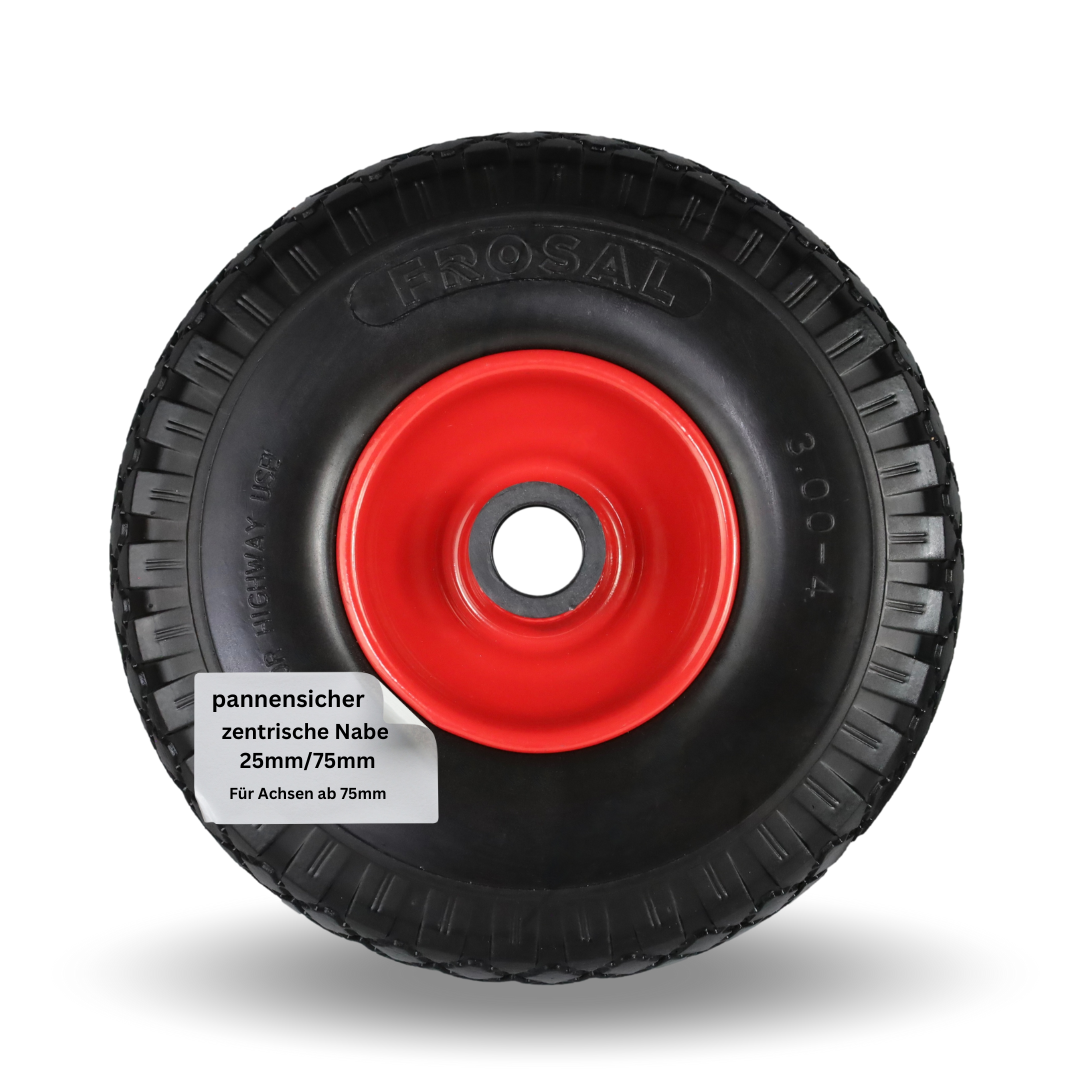 FROSAL pannensichere Ersatzräder 260×75 mm für Bollerwagen & Sackkarre | PU Rad auf Stahlfelge | Achse Ø25×75 mm | Räder Transportkarre pannensicher 1 Stück