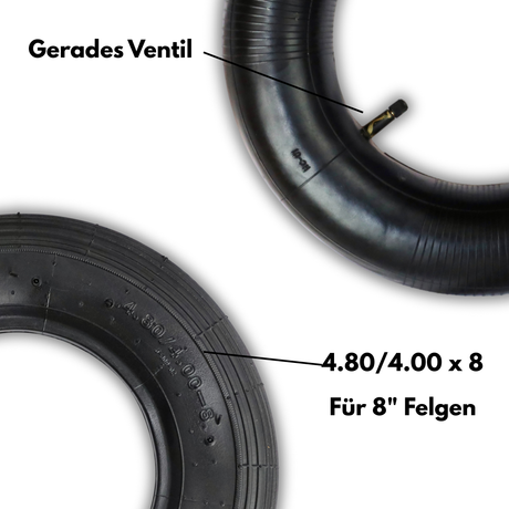 FROSAL Schubkarrenreifen 4.80/4.00-8 4PR inkl. Schlauch mit geradem Ventil | Mantel & Schlauch Set | Ersatzreifen für Schubkarre
