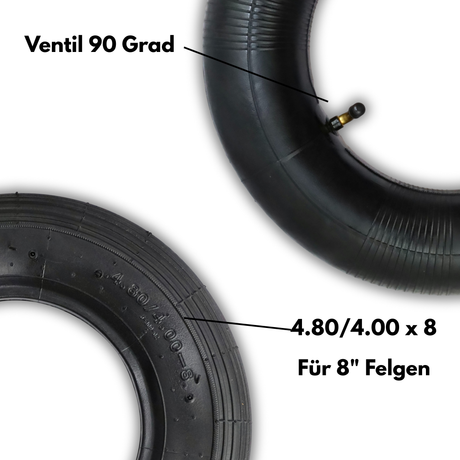 FROSAL Schubkarrenreifen 4.80/4.00-8 4PR inkl. Schlauch mit 90° Ventil | Mantel & Schlauch Set | Ersatzreifen für Schubkarre