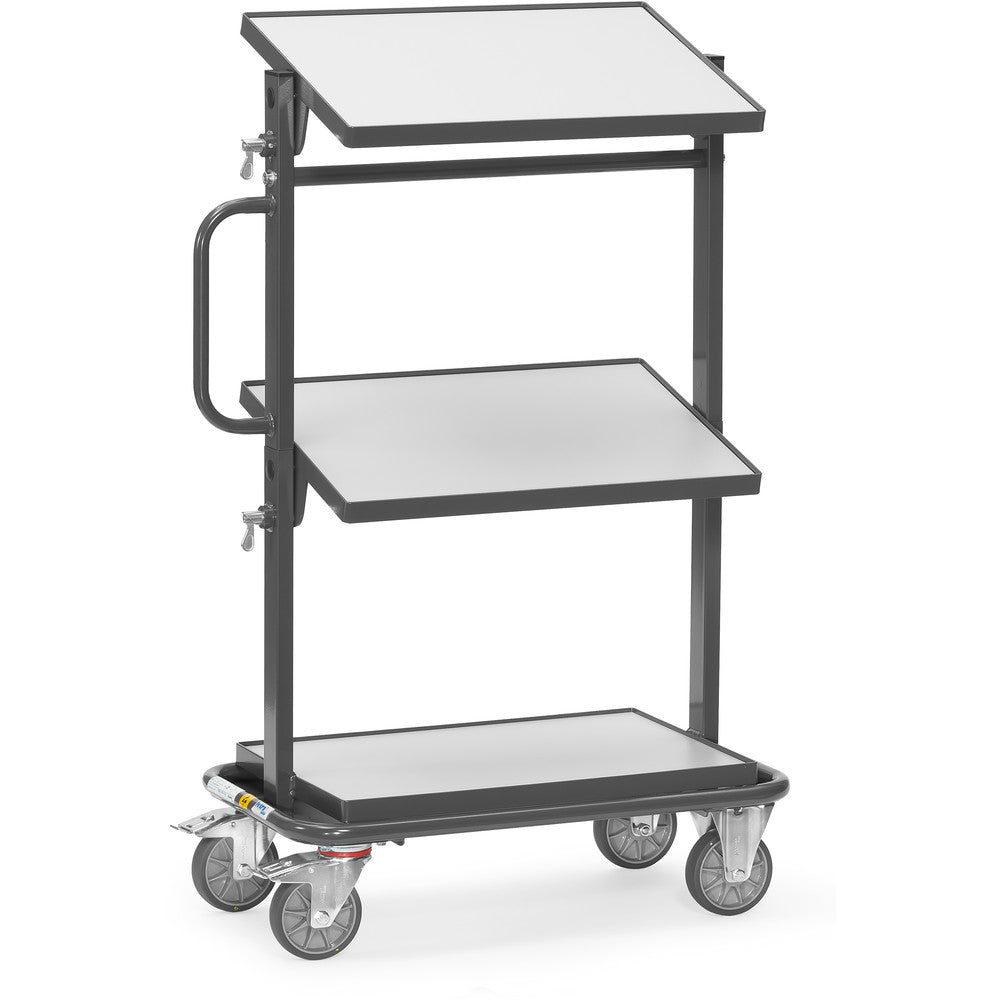 Fetra 92911 ESD-Beistellwagen mit drei Böden aus Holz, Ladeflächen neigbar, 200 kg