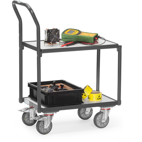 Fetra 935400 ESD-Eurokasten-Roller mit zwei Böden aus Holz und Rohrschiebebügel, 250 kg