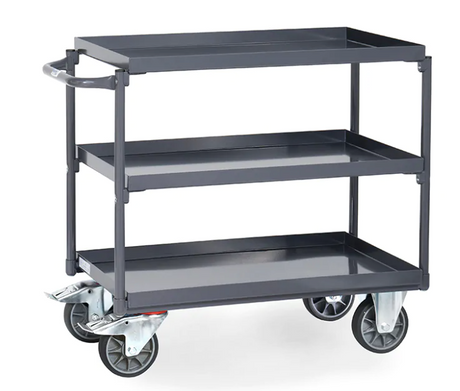 Fetra 9830 - ESD-Tischwagen mit Wannen, 3 Böden, Griff waagerecht