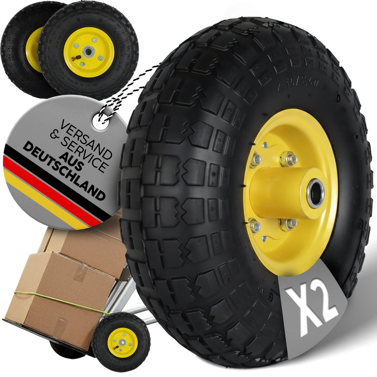 FROSAL Ersatzrad Transportwagen 16 mm Achse Gelb 4.10 / 3,50 - 4 2 Stück