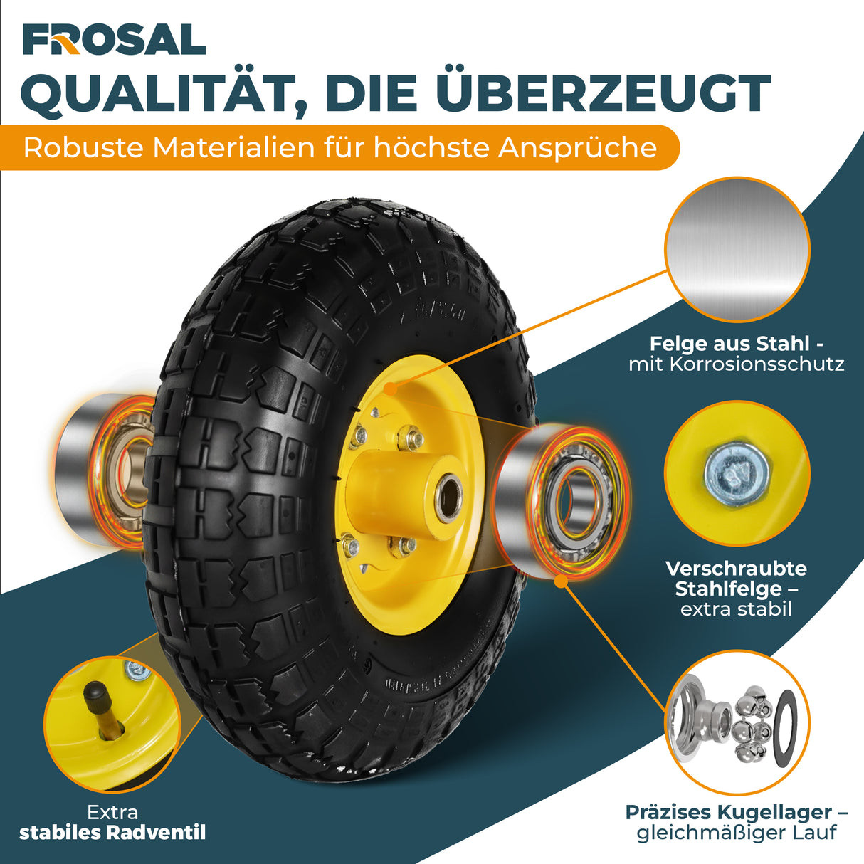 FROSAL Ersatzrad Transportwagen 16 mm Achse Gelb 4.10 / 3,50 - 4