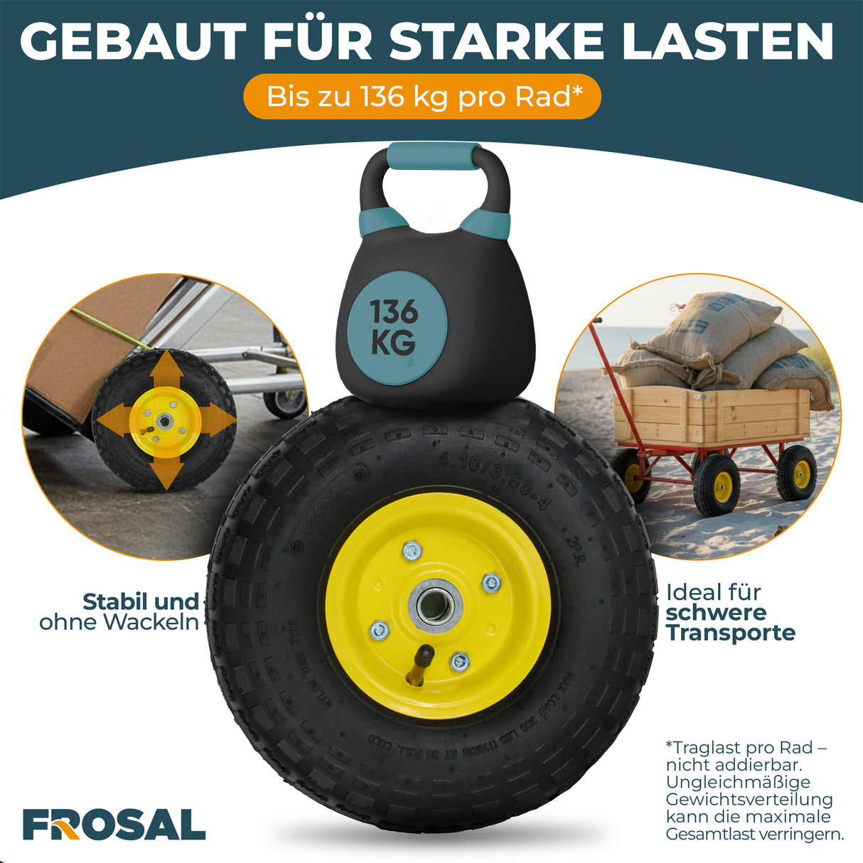FROSAL Ersatzrad Transportwagen 16 mm Achse Gelb 4.10 / 3,50 - 4