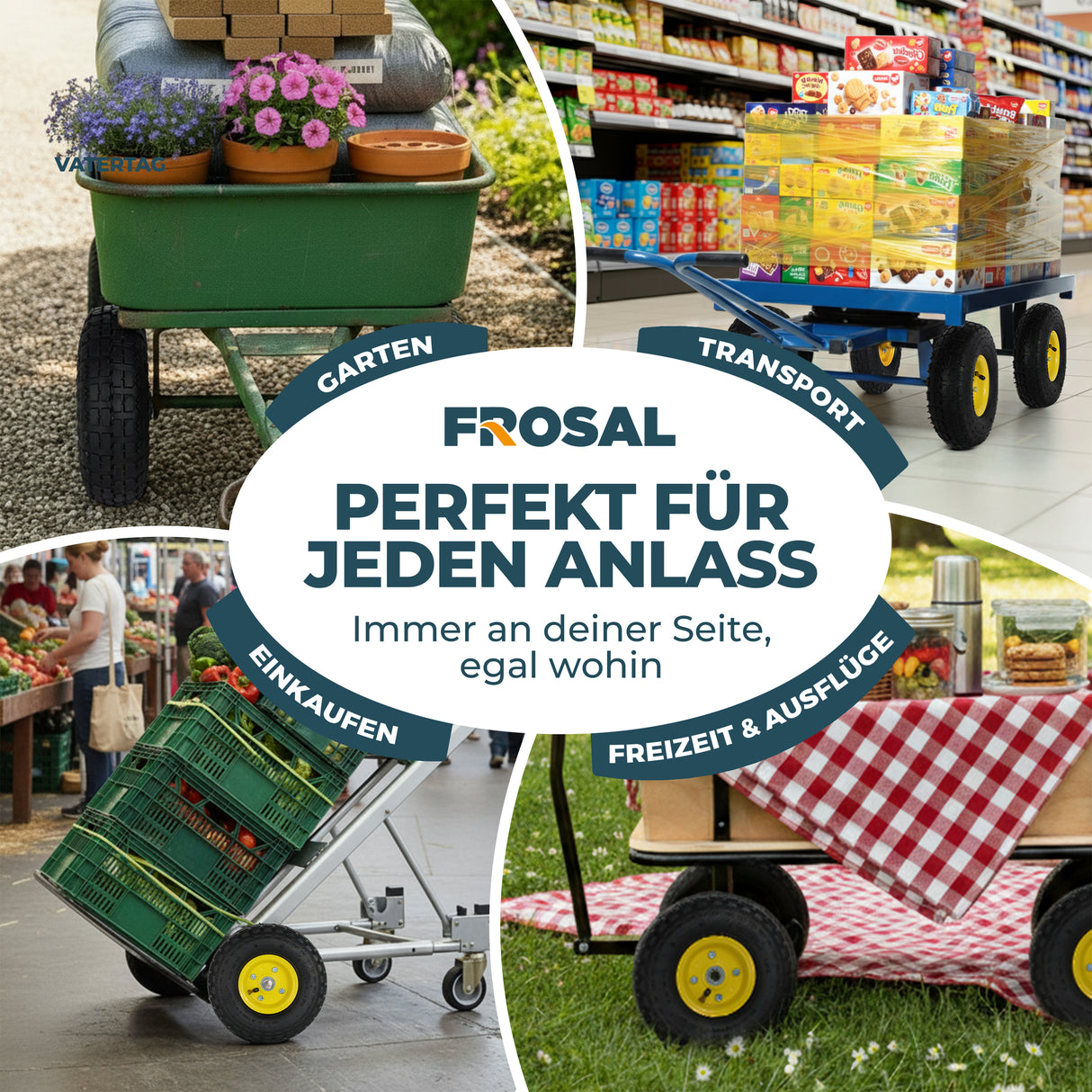 FROSAL Ersatzrad Transportwagen 16 mm Achse Gelb 4.10 / 3,50 - 4