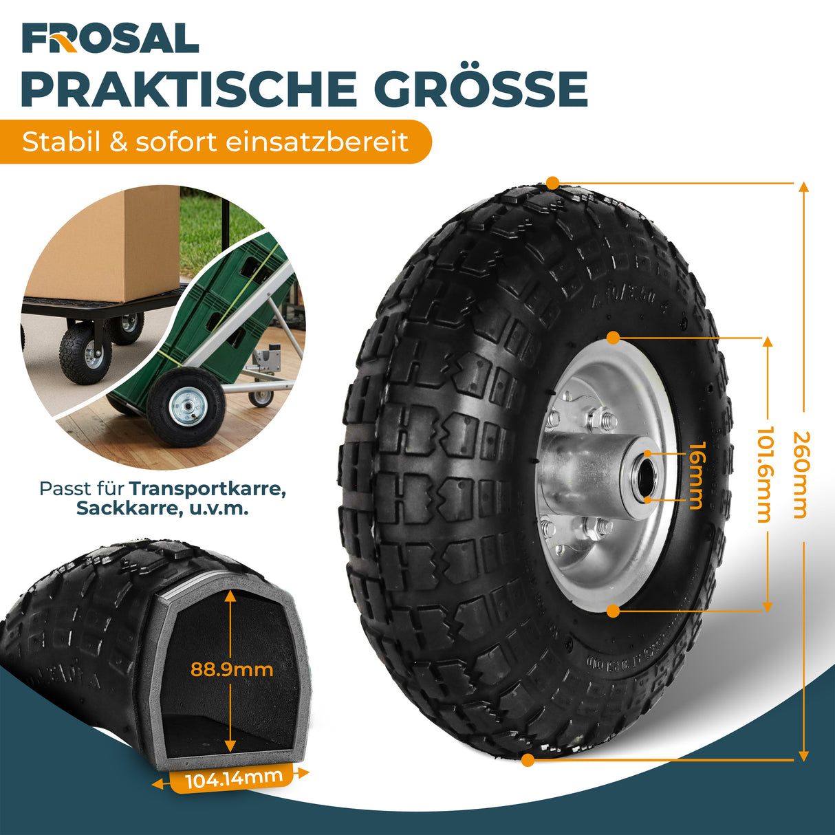 Frosal Ersatzrad Transportwagen 16 mm Achse Silber 4.10 / 3,50 - 4