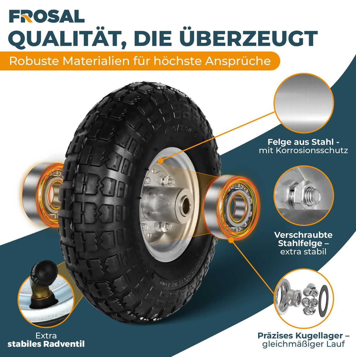 Frosal Ersatzrad Transportwagen 16 mm Achse Silber 4.10 / 3,50 - 4