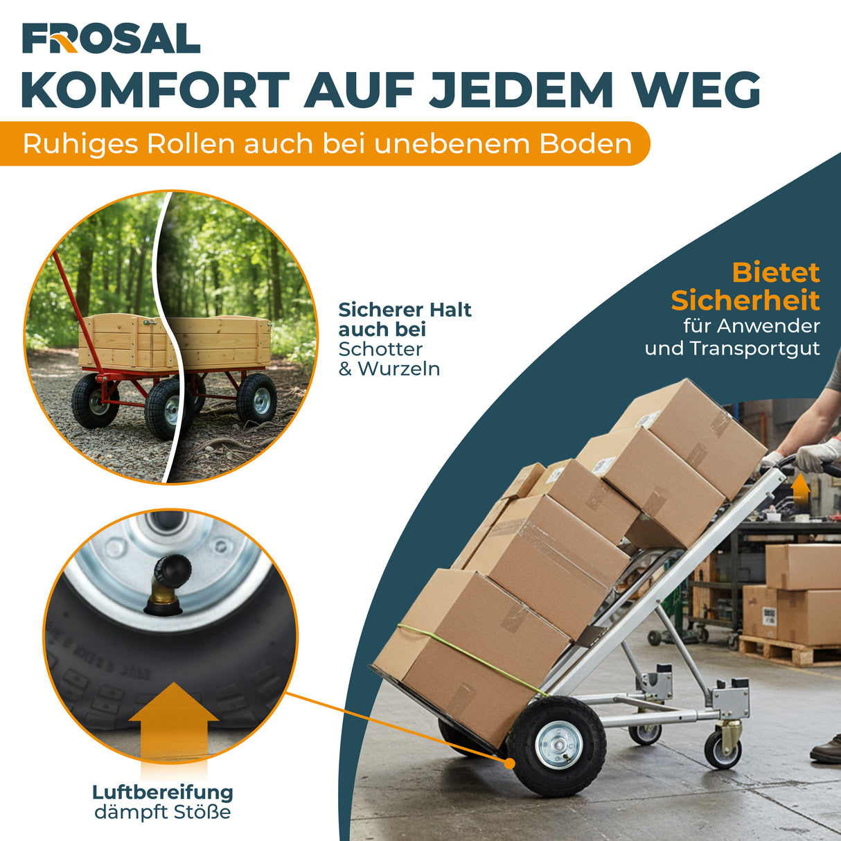 Frosal Ersatzrad Transportwagen 16 mm Achse Silber 4.10 / 3,50 - 4