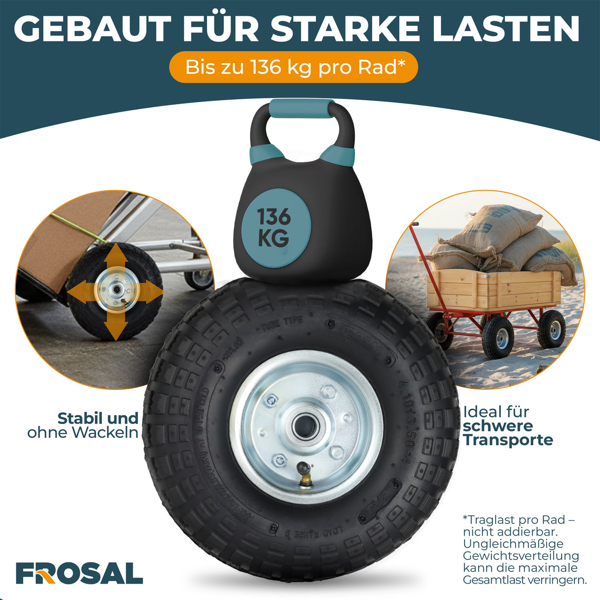 Frosal Ersatzrad Transportwagen 16 mm Achse Silber 4.10 / 3,50 - 4