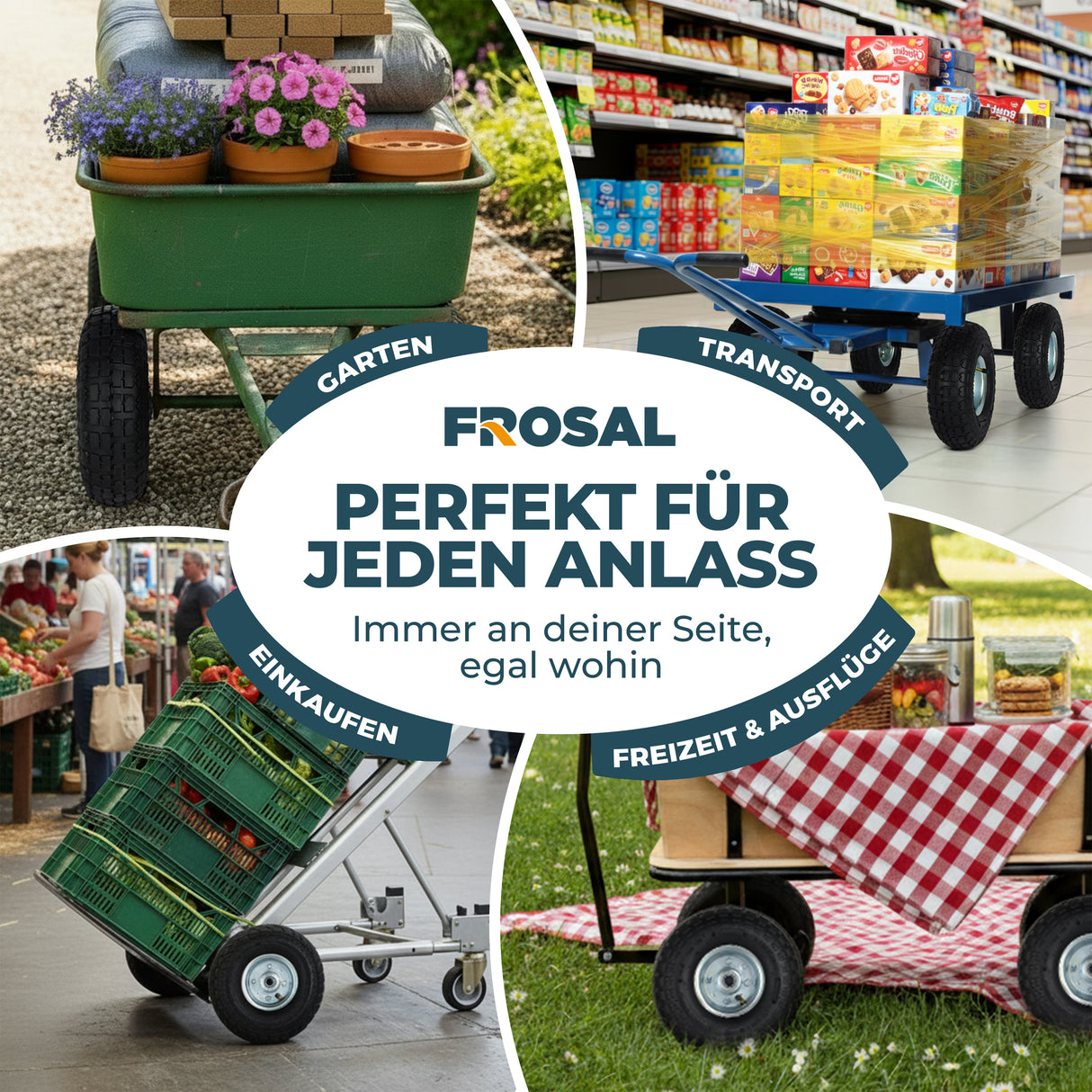 Frosal Ersatzrad Transportwagen 16 mm Achse Silber 4.10 / 3,50 - 4