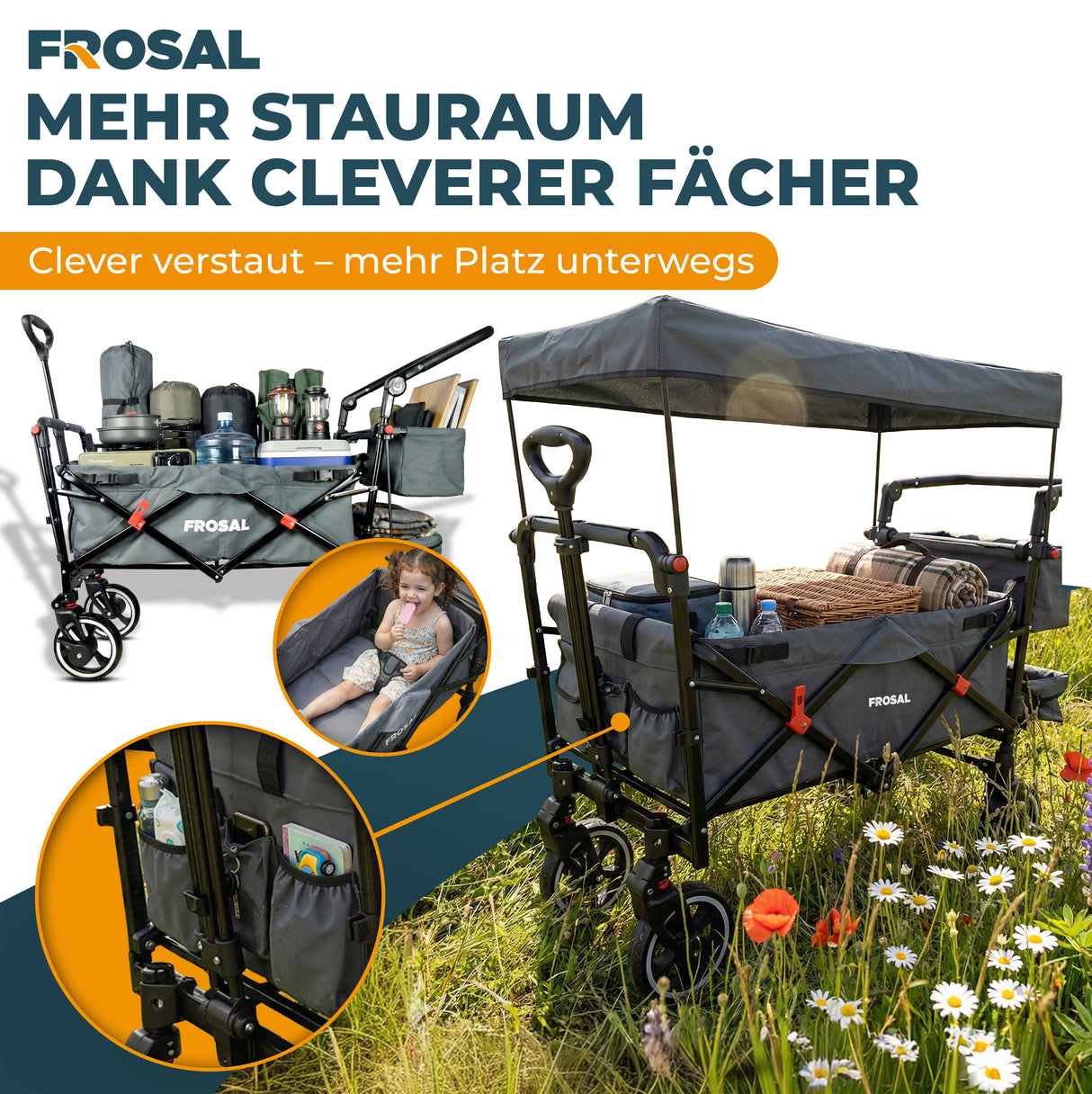 FROSAL Bollerwagen Paul grau faltbar Premium Handwagen