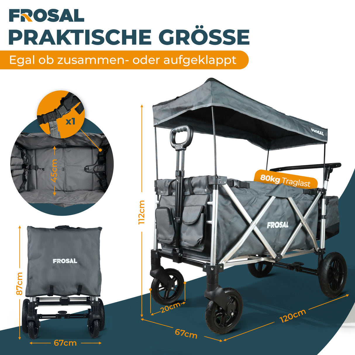 FROSAL Bollerwagen VICTOR faltbar für Kinder klappbar