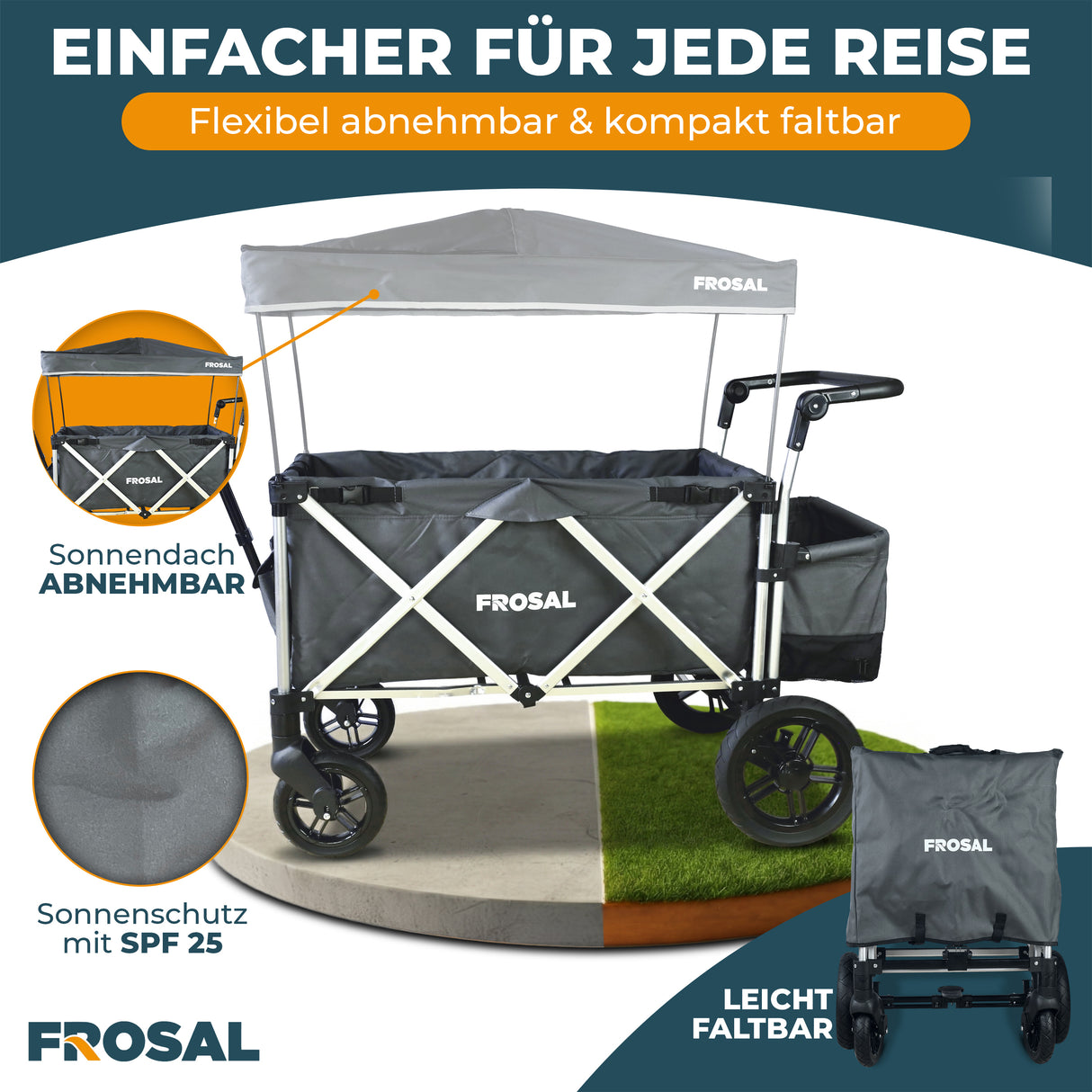 FROSAL Bollerwagen VICTOR faltbar für Kinder klappbar