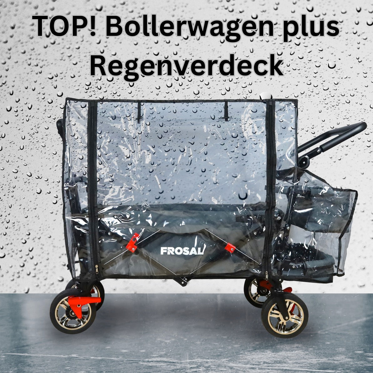 Bollerwagen Frosal Leo grau inkl. Regenverdeck