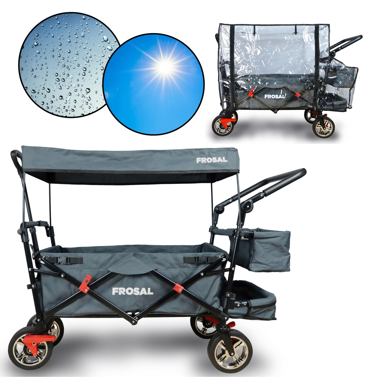 Bollerwagen Frosal Leo grau inkl. Regenverdeck