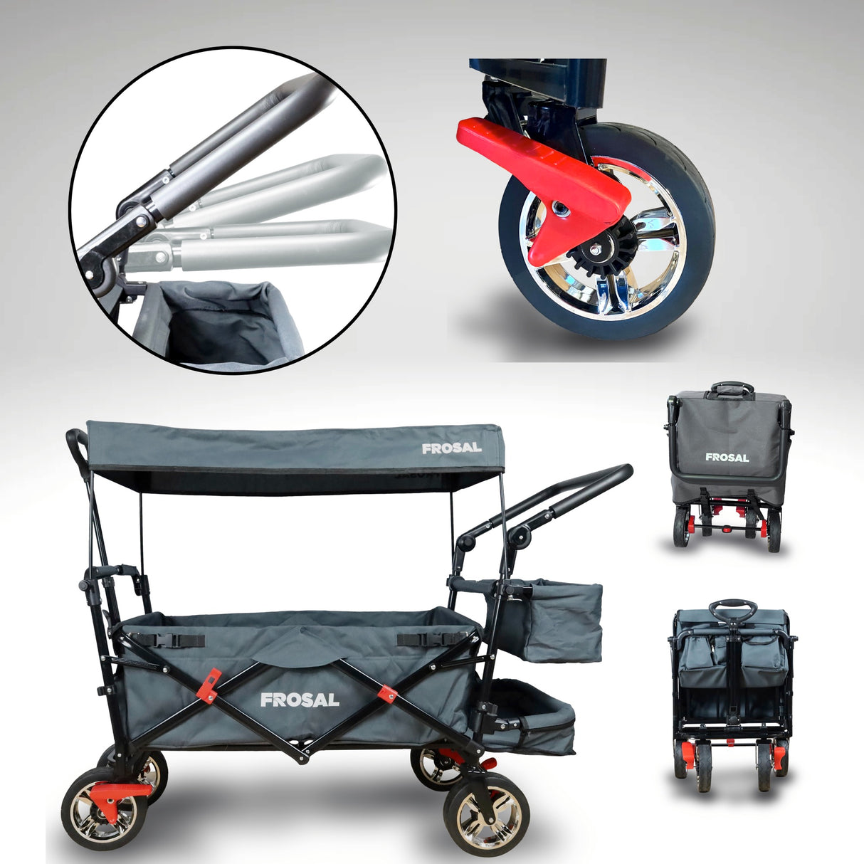 Bollerwagen Frosal Leo grau inkl. Regenverdeck