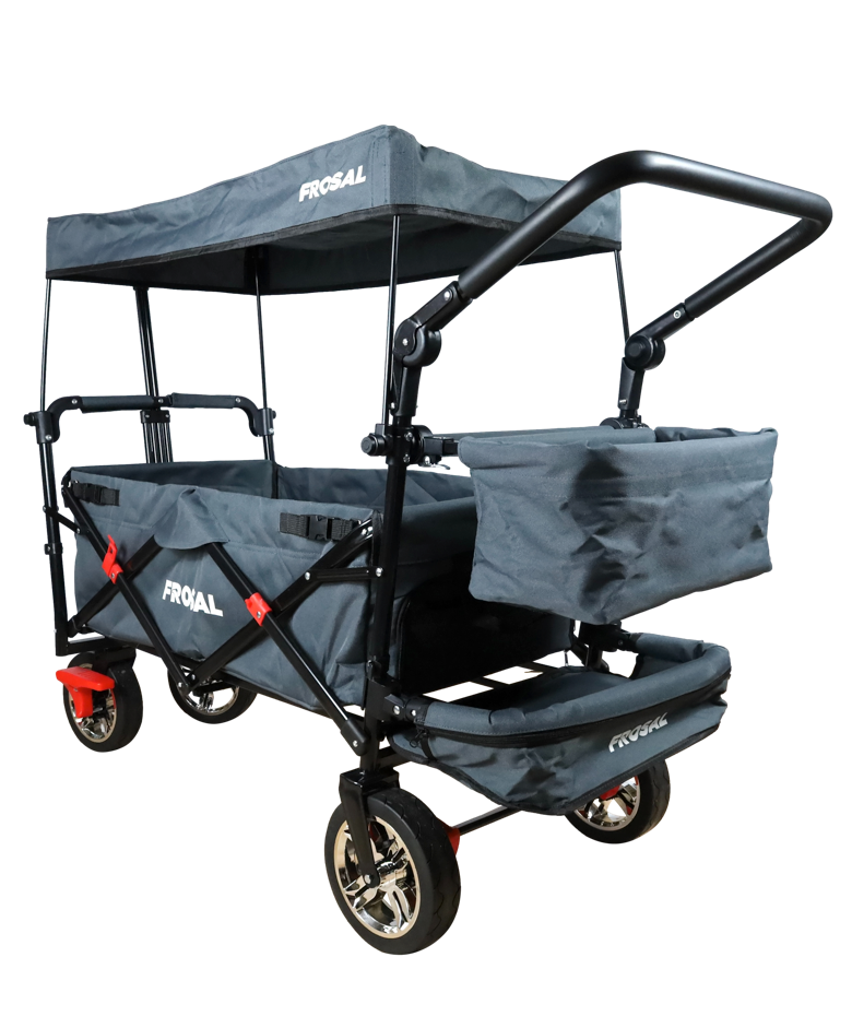 FROSAL Faltbarer Bollerwagen Leo mit Sonnendach und Stauraumerweiterung