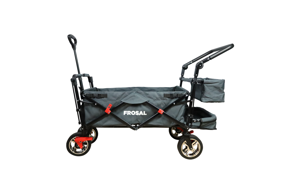 FROSAL Faltbarer Bollerwagen Leo mit Sonnendach und Stauraumerweiterung