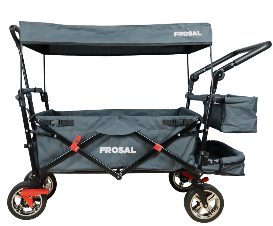 FROSAL Faltbarer Bollerwagen Leo mit Sonnendach und Stauraumerweiterung