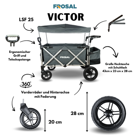 FROSAL Bollerwagen VICTOR faltbar für Kinder klappbar